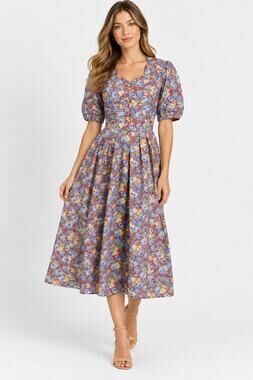 Laura Ashley Cotton Red Floral Midi Dress New US 6